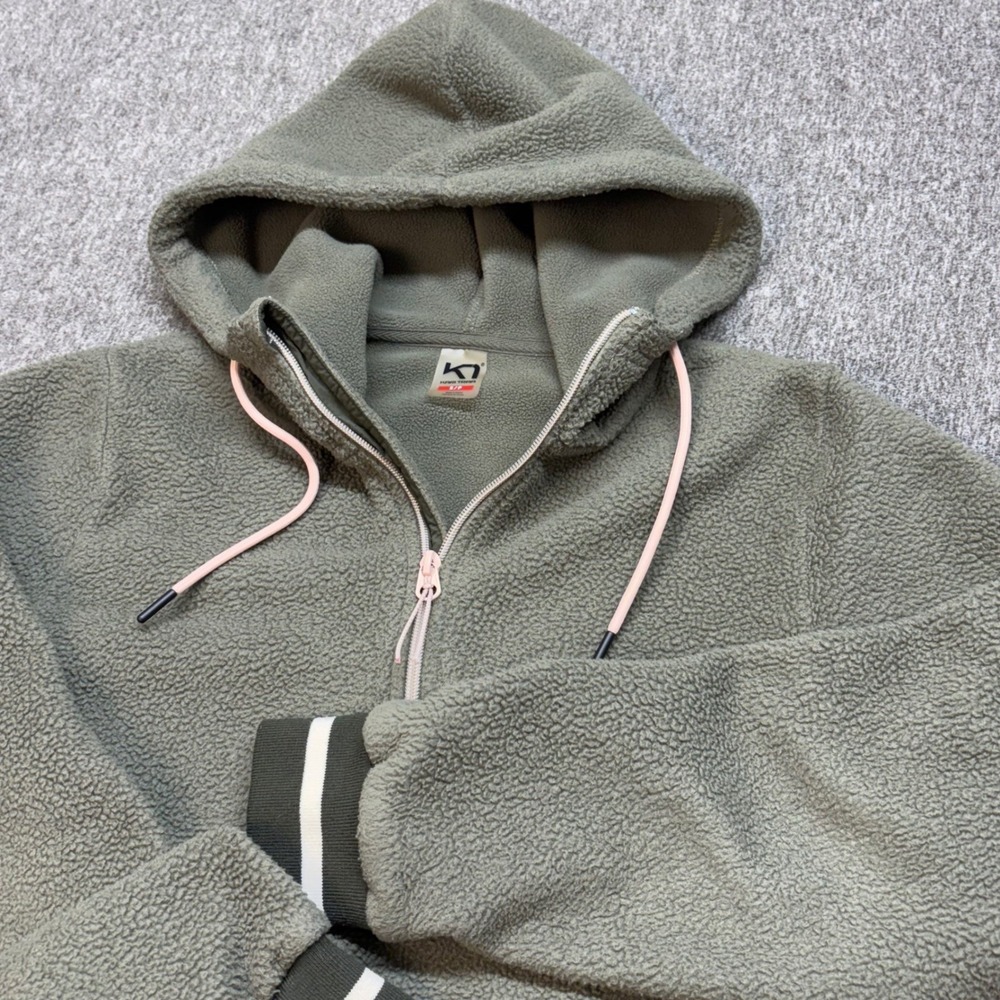 Kari Traa Rothe Sherpa Fleece‎ Half Zip Hoodie Olive Green Womens Small